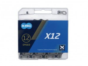 Catena KMC X12 argento/nera - 1/2" x 11/128" 126 maglie 12v.